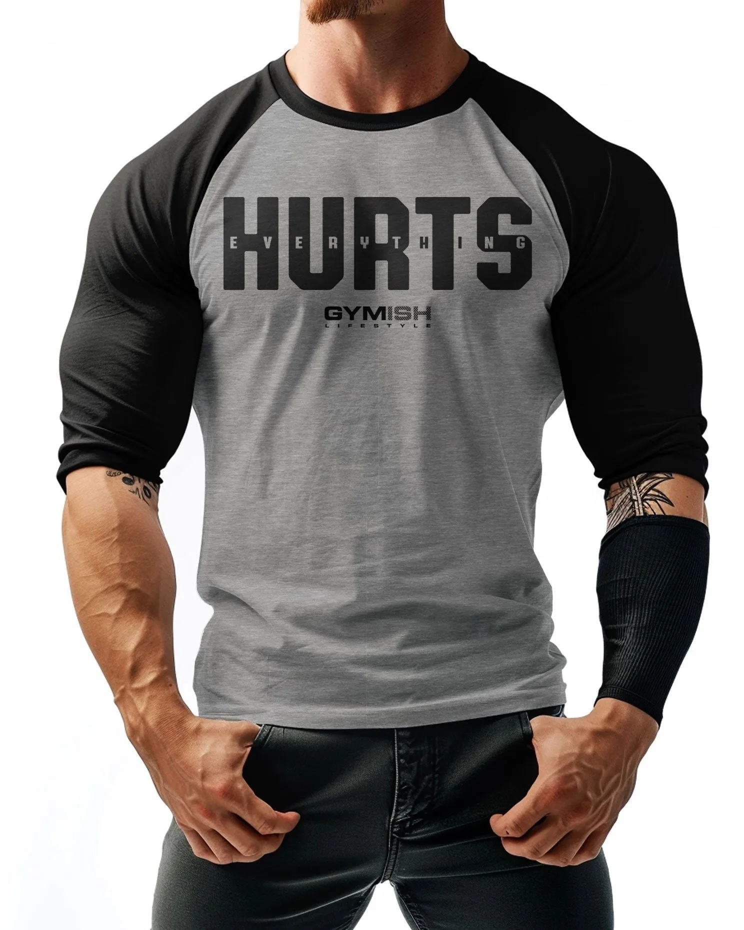 005. RAGLAN Everything Hurts Workout Funny Gym T-Shirt for Men