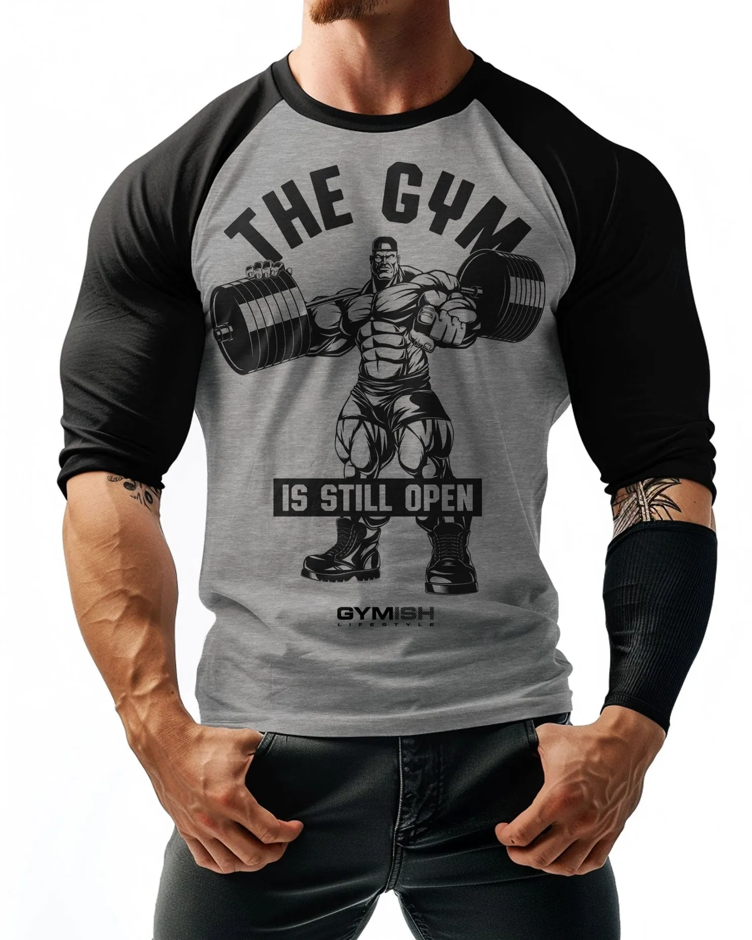 021. RAGLAN Gym is Still Open Funny Workout Gym T-Shirt for Men
