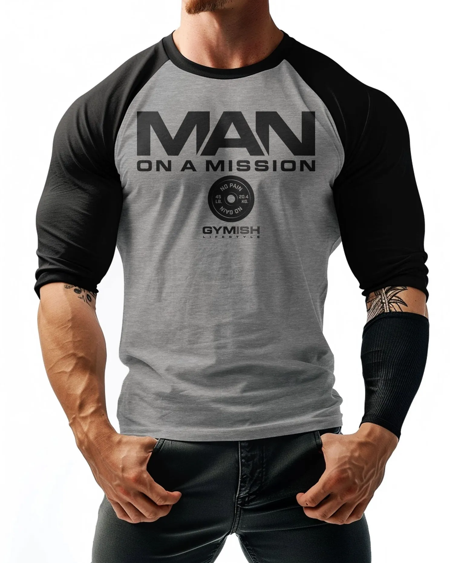 072. RAGLAN Man On A Mission Workout Gym T-Shirt for Men