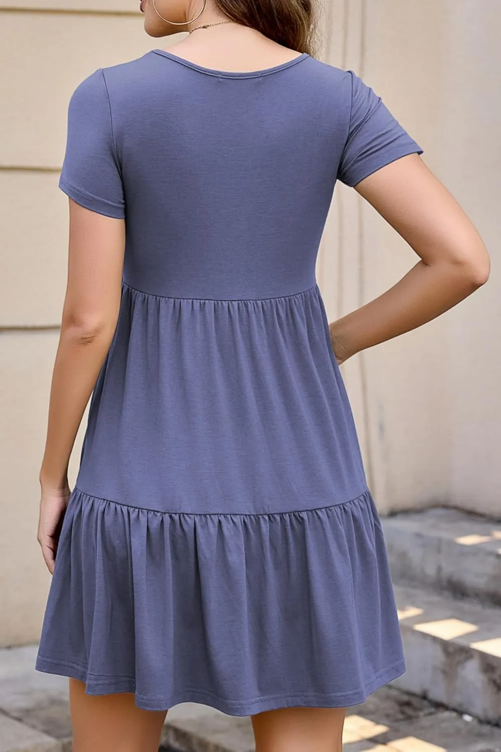 2025 Spring Summer Short Sleeve T-Shirt Dress – Ruffle Tiered Swing Sundress with Pockets for Beach & Daily Wear