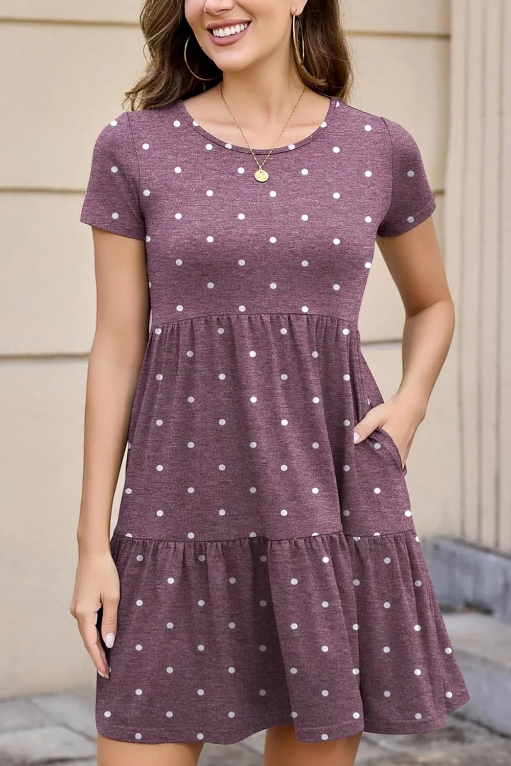 2025 Spring Summer Short Sleeve T-Shirt Dress – Ruffle Tiered Swing Sundress with Pockets for Beach & Daily Wear