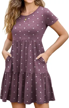 2025 Spring Summer Short Sleeve T-Shirt Dress – Ruffle Tiered Swing Sundress with Pockets for Beach & Daily Wear