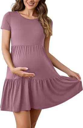 2025 Spring Summer Short Sleeve T-Shirt Dress – Ruffle Tiered Swing Sundress with Pockets for Beach & Daily Wear