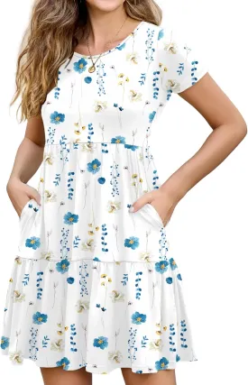 2025 Spring Summer Short Sleeve T-Shirt Dress – Ruffle Tiered Swing Sundress with Pockets for Beach & Daily Wear