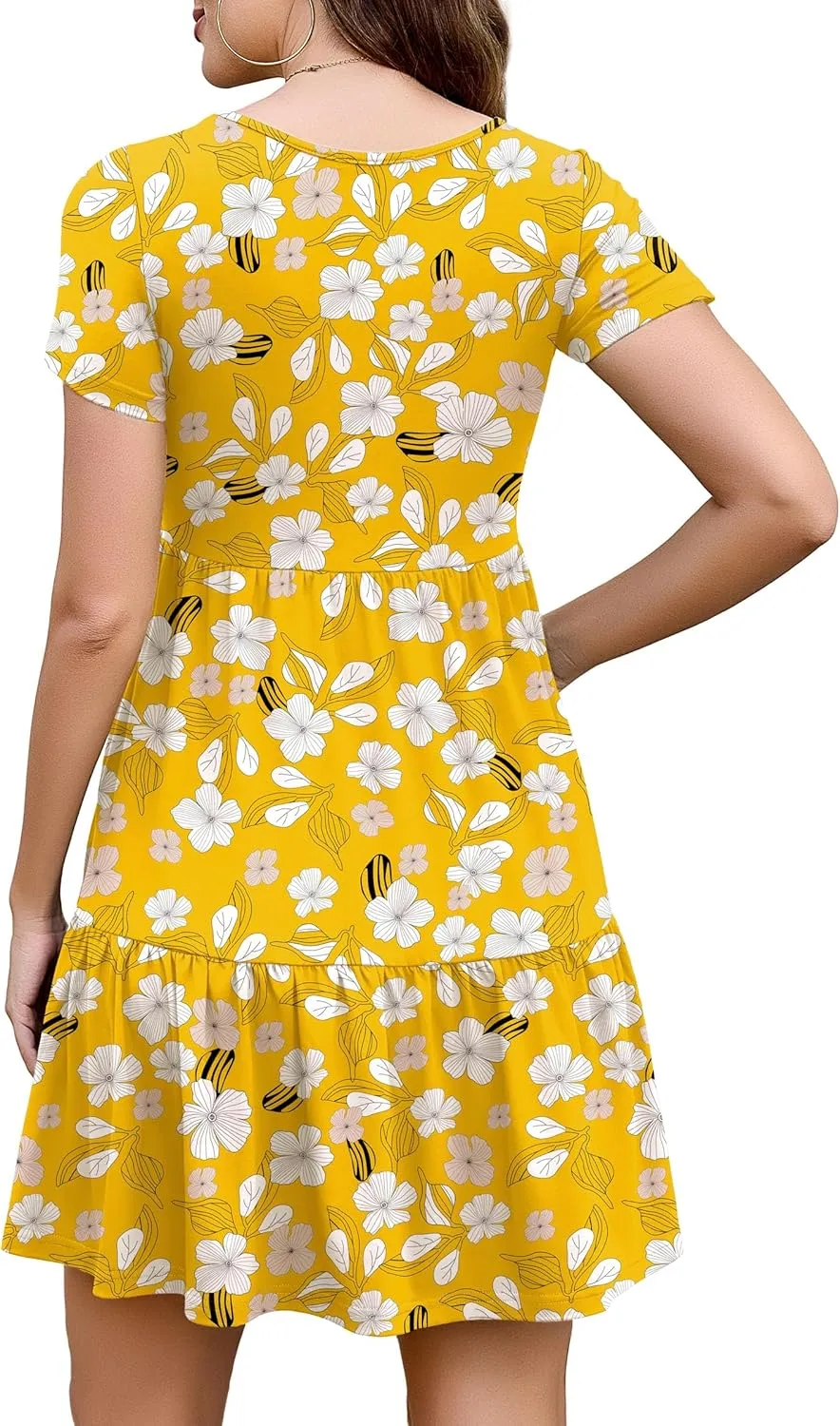2025 Spring Summer Short Sleeve T-Shirt Dress – Ruffle Tiered Swing Sundress with Pockets for Beach & Daily Wear