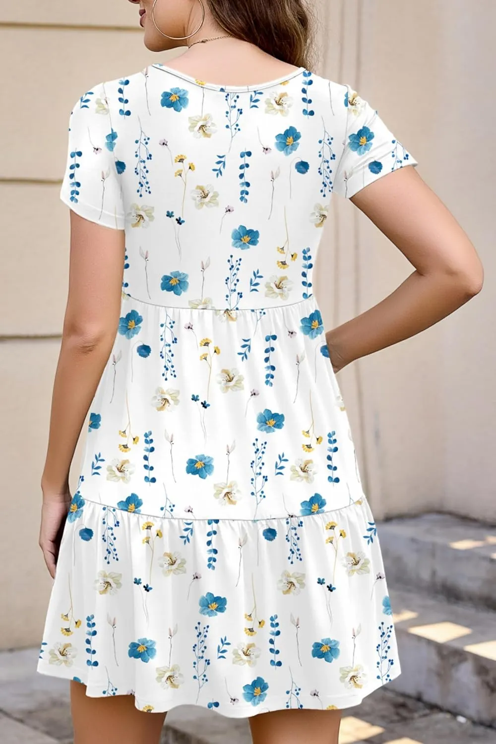 2025 Spring Summer Short Sleeve T-Shirt Dress – Ruffle Tiered Swing Sundress with Pockets for Beach & Daily Wear