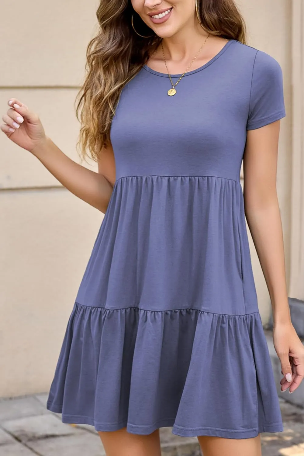 2025 Spring Summer Short Sleeve T-Shirt Dress – Ruffle Tiered Swing Sundress with Pockets for Beach & Daily Wear