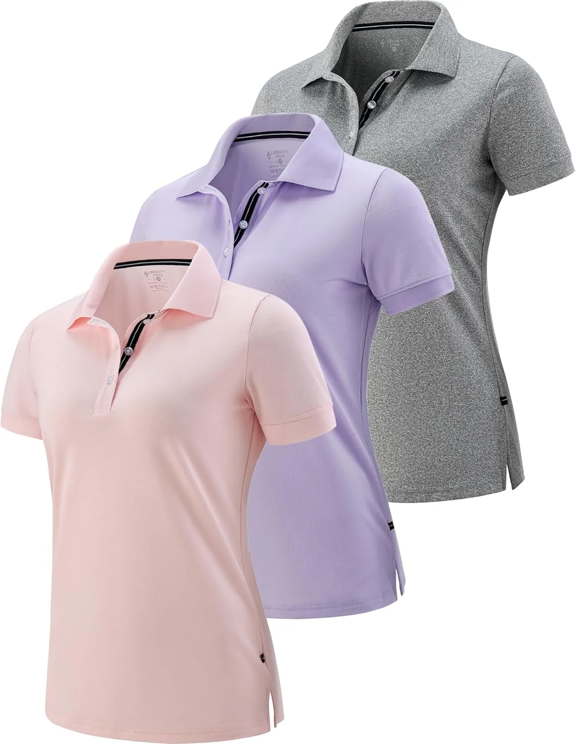 3 Pack Women's Athletic Dry Fit Polo Shirts, Wicking Short Sleeve Collared Golf T Shirt Tennis Tops