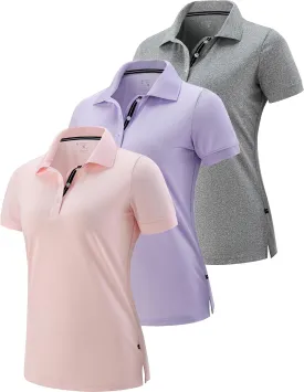 3 Pack Women's Athletic Dry Fit Polo Shirts, Wicking Short Sleeve Collared Golf T Shirt Tennis Tops