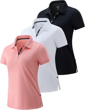 3 Pack Women's Athletic Dry Fit Polo Shirts, Wicking Short Sleeve Collared Golf T Shirt Tennis Tops