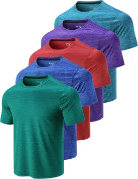 5 Pack Mens Active Quick Dry Crew Neck T Shirts | Athletic Running Gym Workout Short Sleeve Tee Tops Bulk