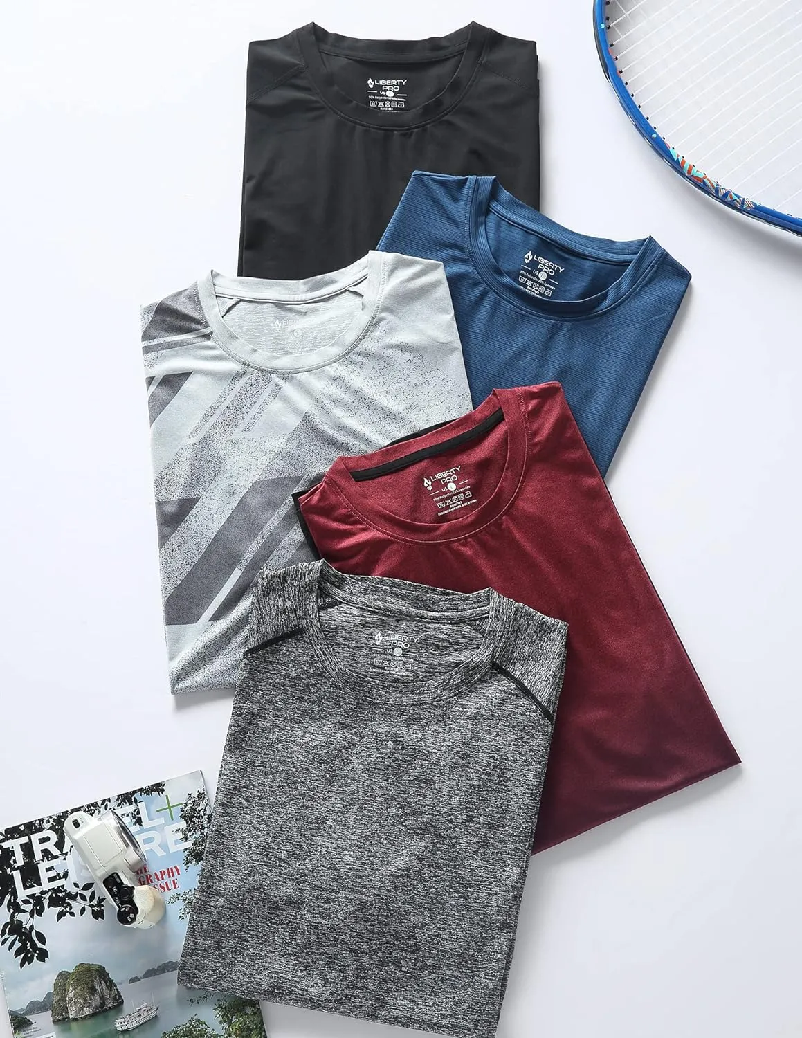 5 Pack Mens Active Quick Dry Crew Neck T Shirts | Athletic Running Gym Workout Short Sleeve Tee Tops Bulk