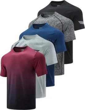 5 Pack Mens Active Quick Dry Crew Neck T Shirts | Athletic Running Gym Workout Short Sleeve Tee Tops Bulk