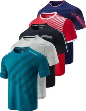 5 Pack Mens Active Quick Dry Crew Neck T Shirts | Athletic Running Gym Workout Short Sleeve Tee Tops Bulk
