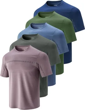 5 Pack Mens Active Quick Dry Crew Neck T Shirts | Athletic Running Gym Workout Short Sleeve Tee Tops Bulk