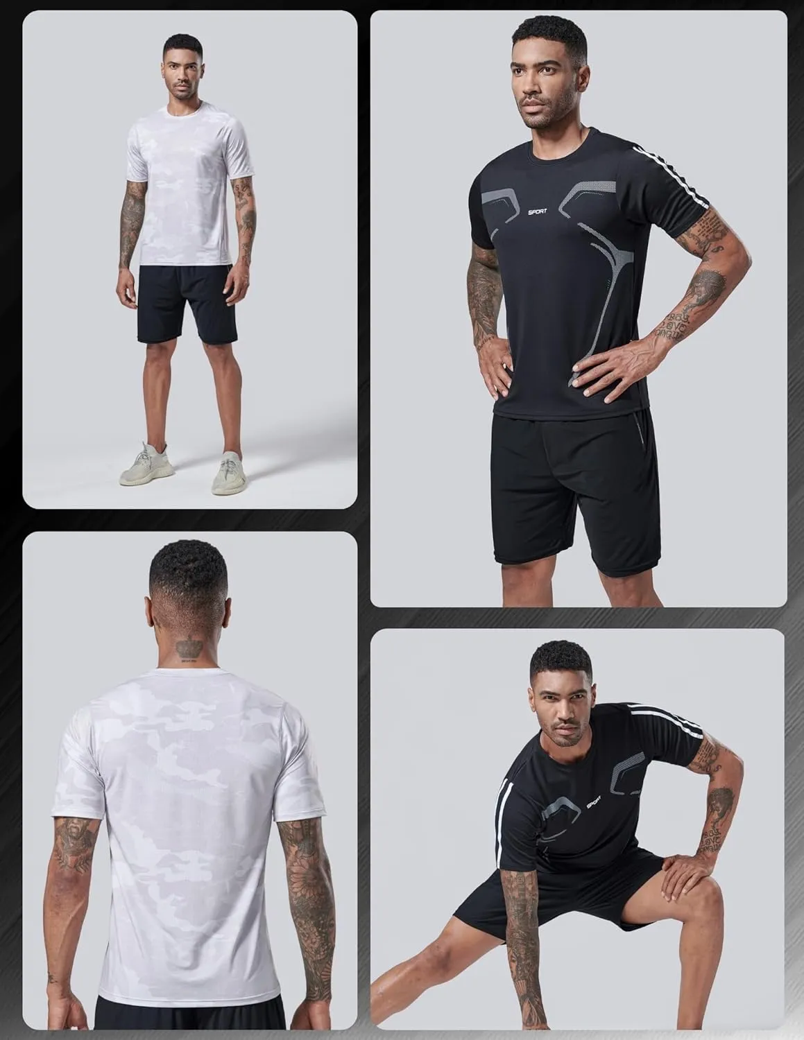 5 Pack Mens Active Quick Dry Crew Neck T Shirts | Athletic Running Gym Workout Short Sleeve Tee Tops Bulk
