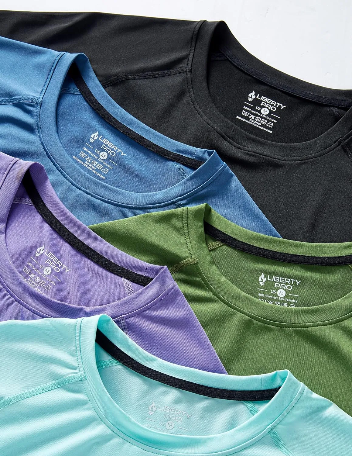 5 Pack Mens Active Quick Dry Crew Neck T Shirts | Athletic Running Gym Workout Short Sleeve Tee Tops Bulk