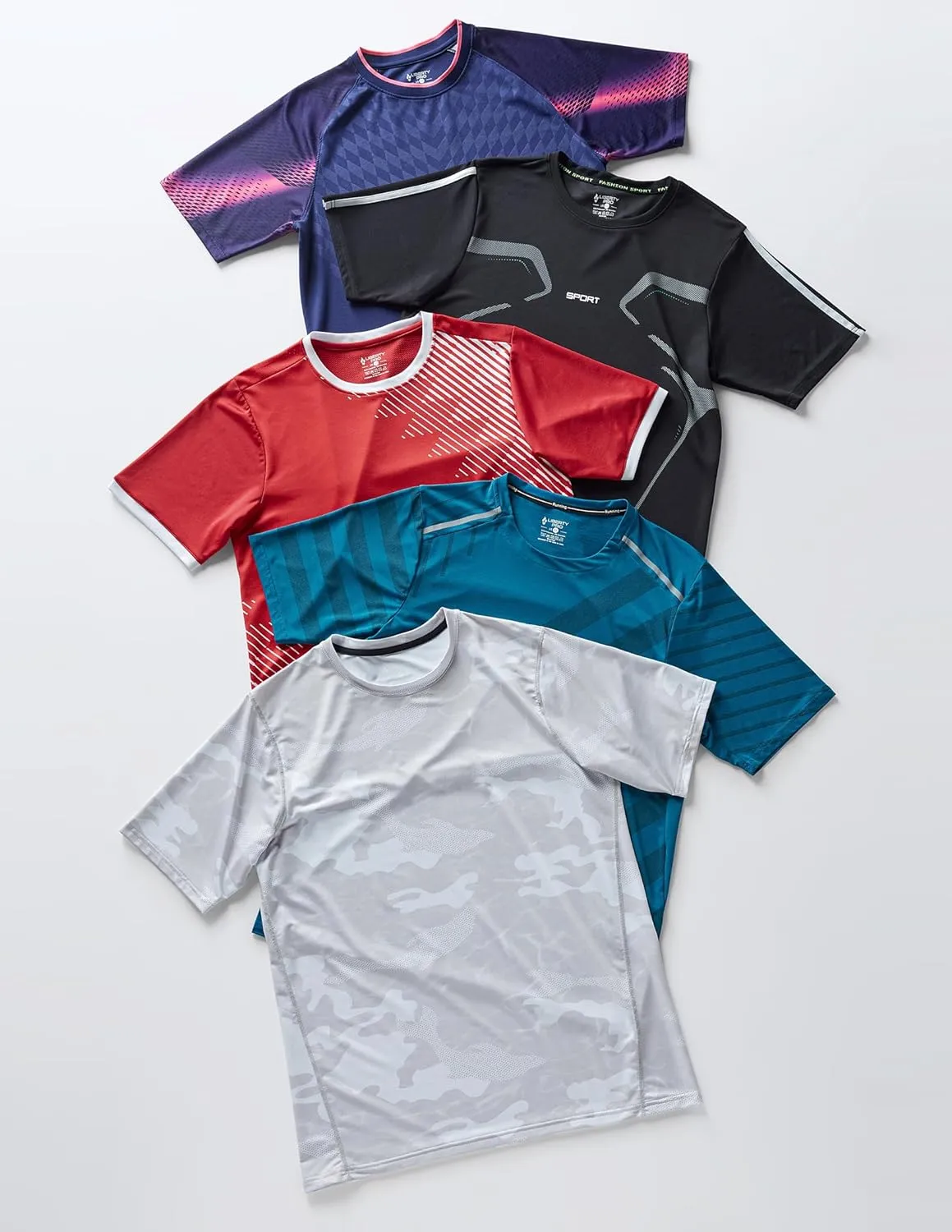 5 Pack Mens Active Quick Dry Crew Neck T Shirts | Athletic Running Gym Workout Short Sleeve Tee Tops Bulk