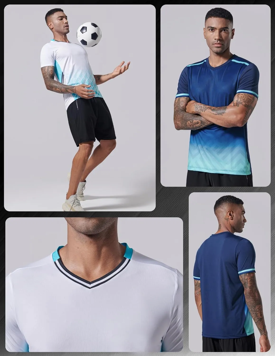 5 Pack Mens V-Neck Dry Fit T-Shirts, Active Athletic Short Sleeve Workout Tops, Performance Gym Tees (Available in Plus Size)