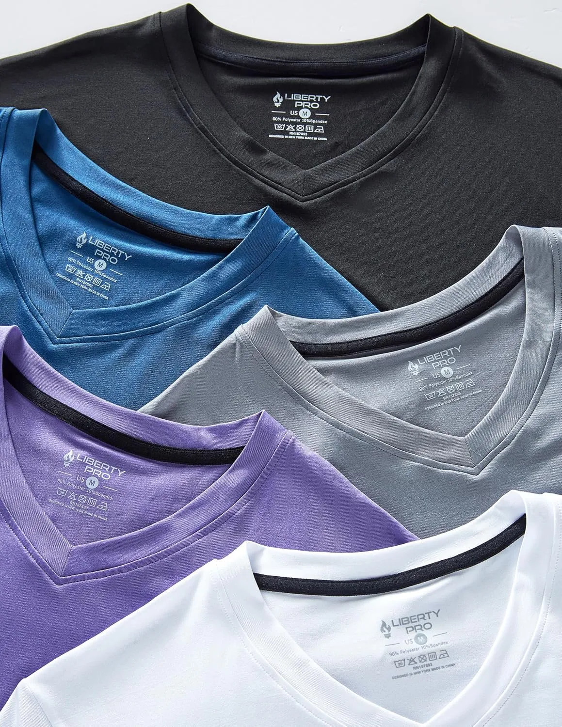 5 Pack Mens V-Neck Dry Fit T-Shirts, Active Athletic Short Sleeve Workout Tops, Performance Gym Tees (Available in Plus Size)