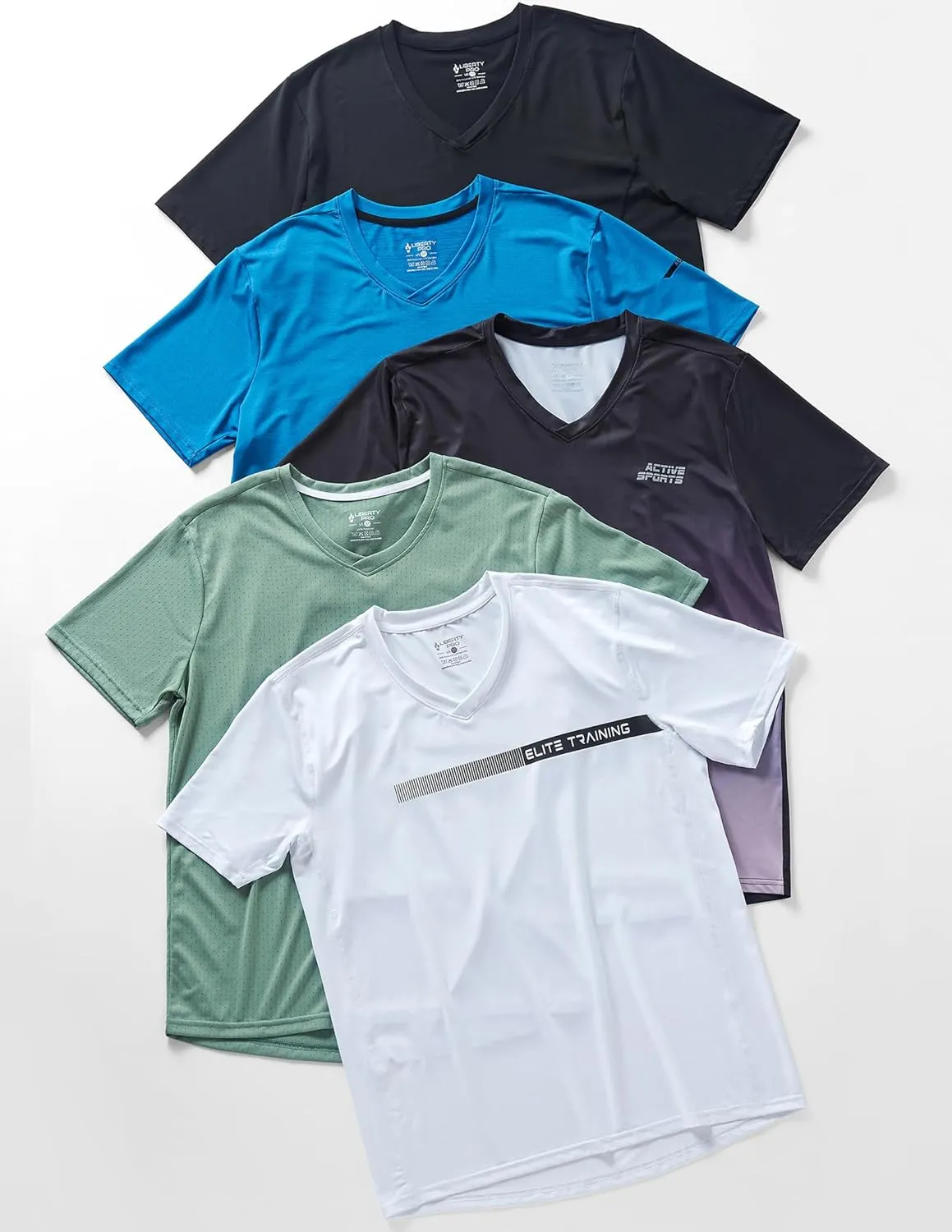 5 Pack Mens V-Neck Dry Fit T-Shirts, Active Athletic Short Sleeve Workout Tops, Performance Gym Tees (Available in Plus Size)
