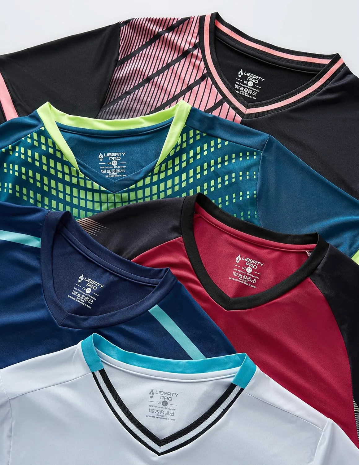 5 Pack Mens V-Neck Dry Fit T-Shirts, Active Athletic Short Sleeve Workout Tops, Performance Gym Tees (Available in Plus Size)