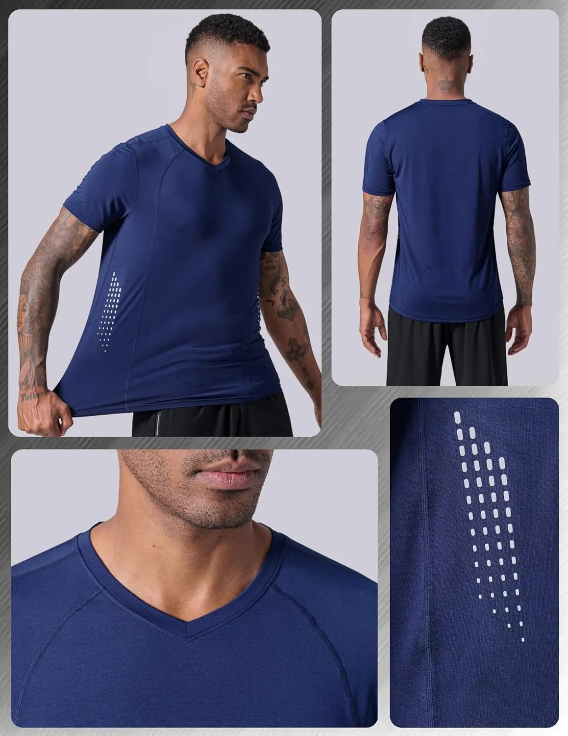 5 Pack Mens V-Neck Dry Fit T-Shirts, Active Athletic Short Sleeve Workout Tops, Performance Gym Tees (Available in Plus Size)