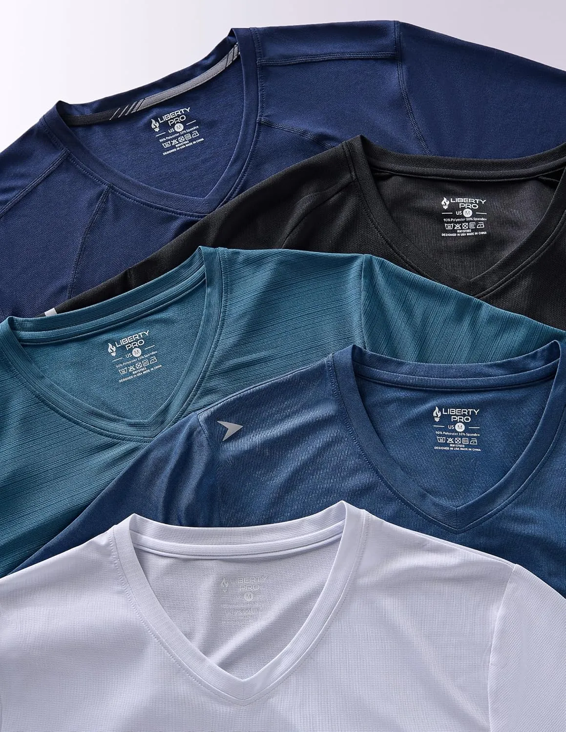 5 Pack Mens V-Neck Dry Fit T-Shirts, Active Athletic Short Sleeve Workout Tops, Performance Gym Tees (Available in Plus Size)