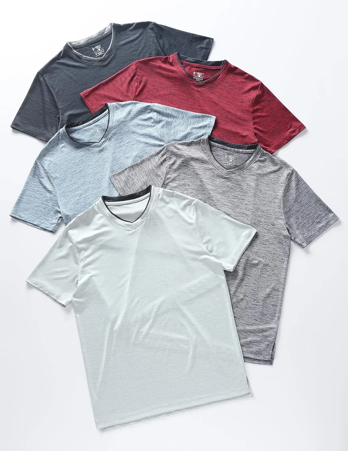 5 Pack Mens V-Neck Dry Fit T-Shirts, Active Athletic Short Sleeve Workout Tops, Performance Gym Tees (Available in Plus Size)