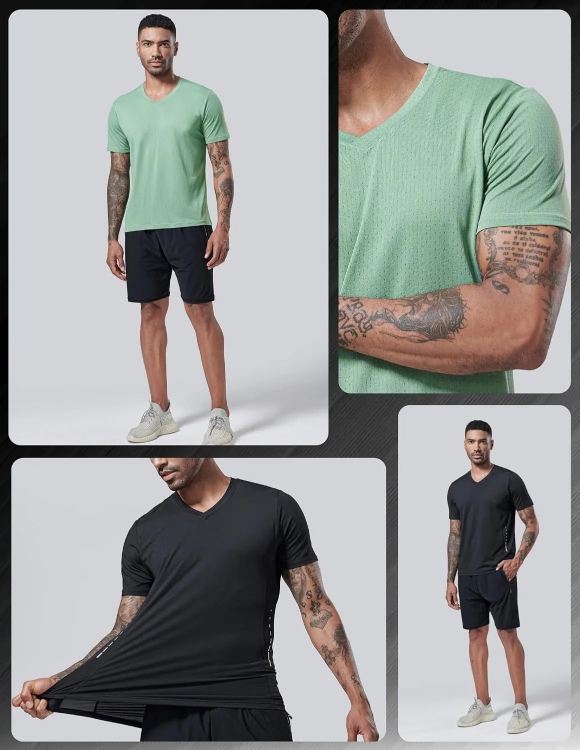 5 Pack Mens V-Neck Dry Fit T-Shirts, Active Athletic Short Sleeve Workout Tops, Performance Gym Tees (Available in Plus Size)