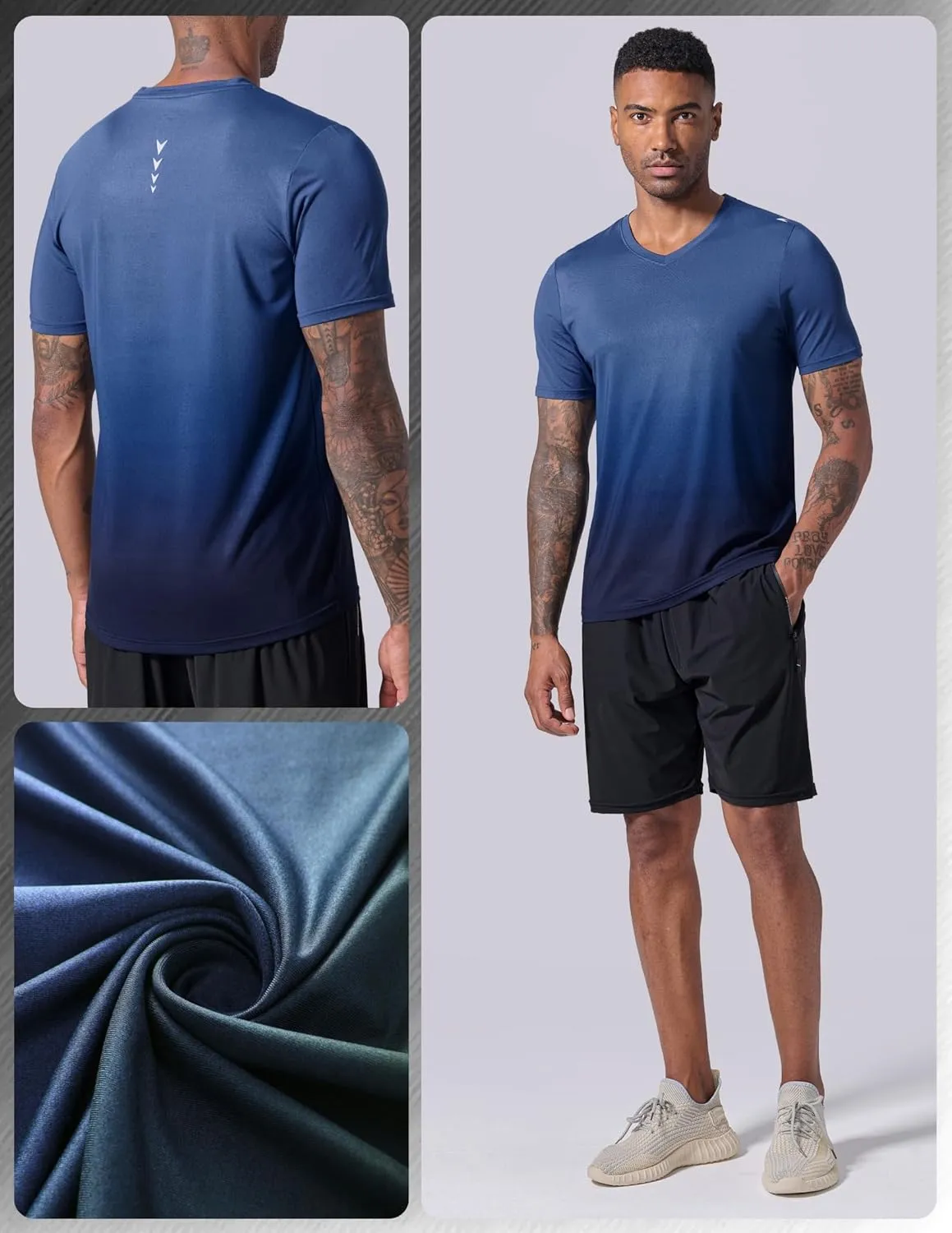 5 Pack Mens V-Neck Dry Fit T-Shirts, Active Athletic Short Sleeve Workout Tops, Performance Gym Tees (Available in Plus Size)