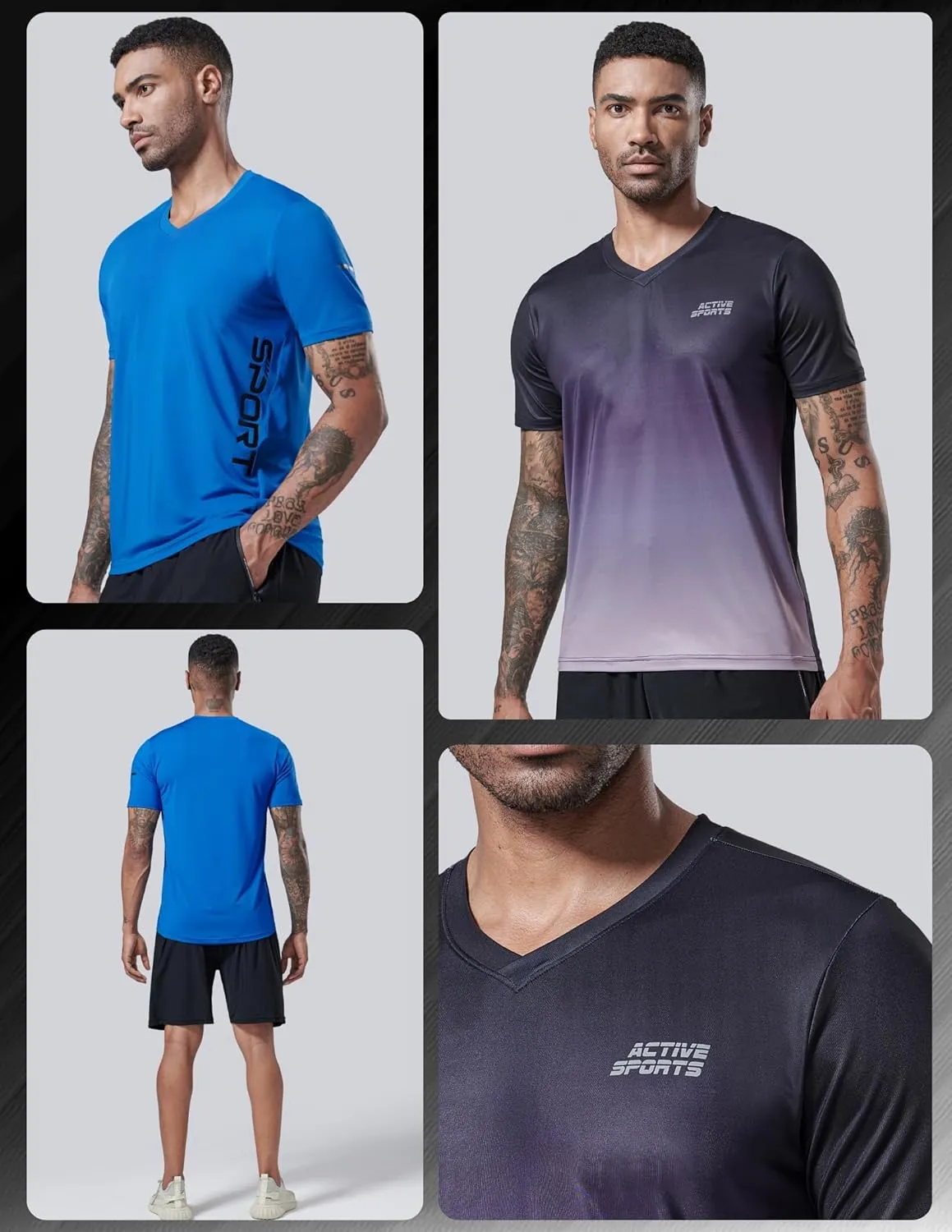 5 Pack Mens V-Neck Dry Fit T-Shirts, Active Athletic Short Sleeve Workout Tops, Performance Gym Tees (Available in Plus Size)