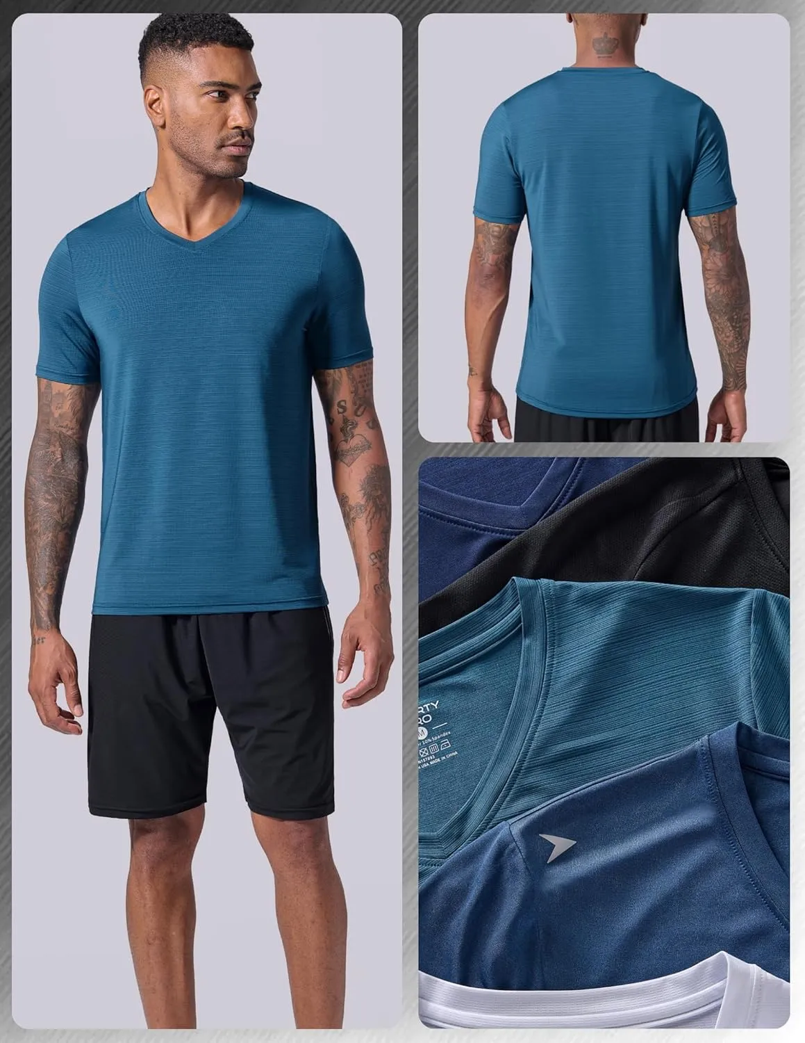 5 Pack Mens V-Neck Dry Fit T-Shirts, Active Athletic Short Sleeve Workout Tops, Performance Gym Tees (Available in Plus Size)