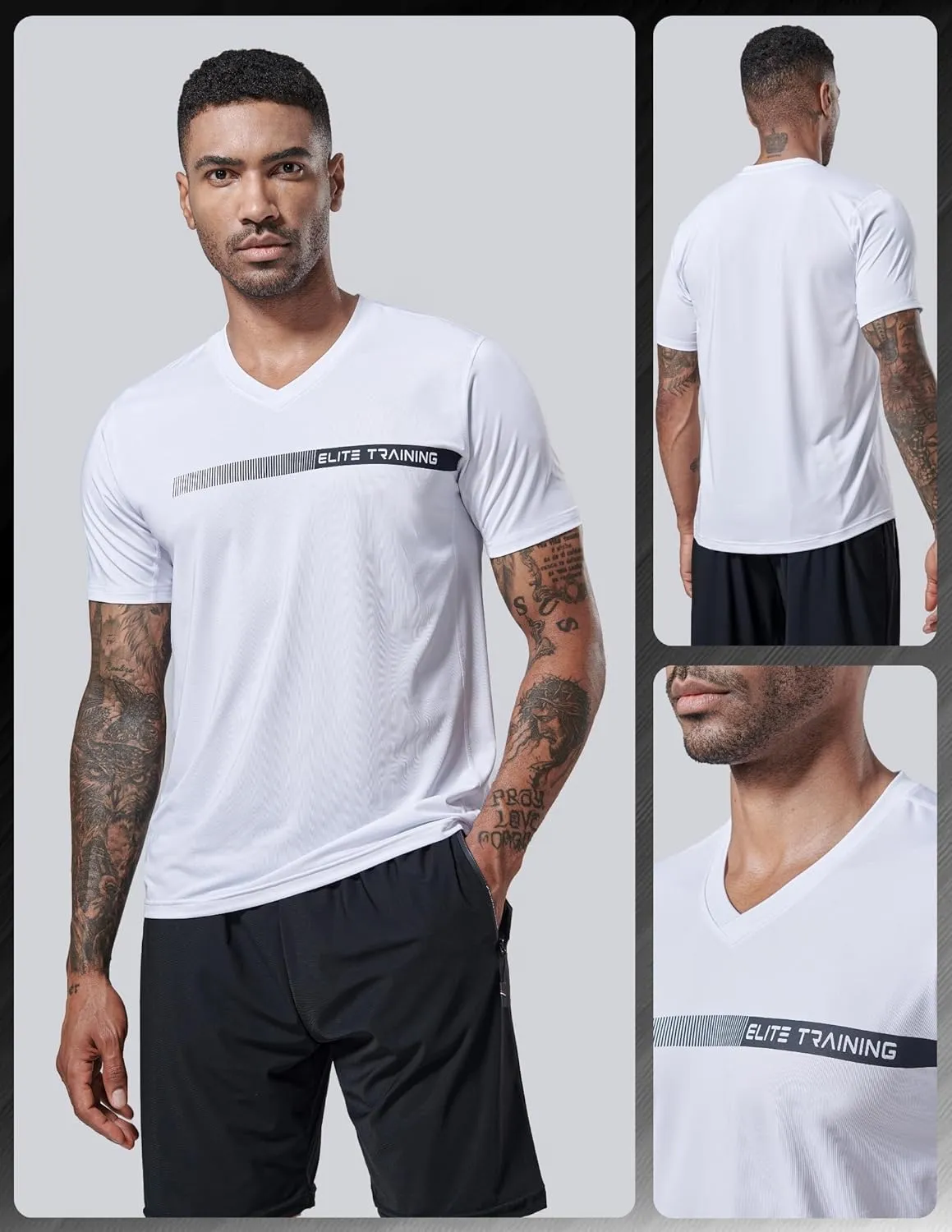 5 Pack Mens V-Neck Dry Fit T-Shirts, Active Athletic Short Sleeve Workout Tops, Performance Gym Tees (Available in Plus Size)