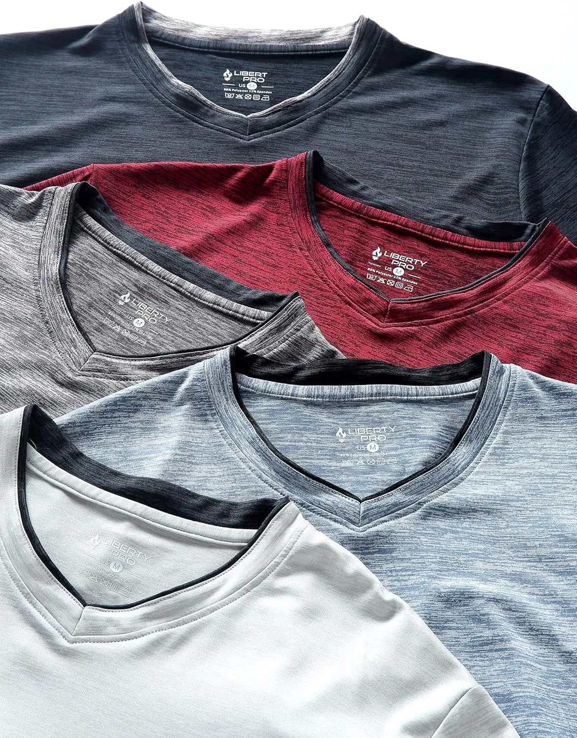 5 Pack Mens V-Neck Dry Fit T-Shirts, Active Athletic Short Sleeve Workout Tops, Performance Gym Tees (Available in Plus Size)