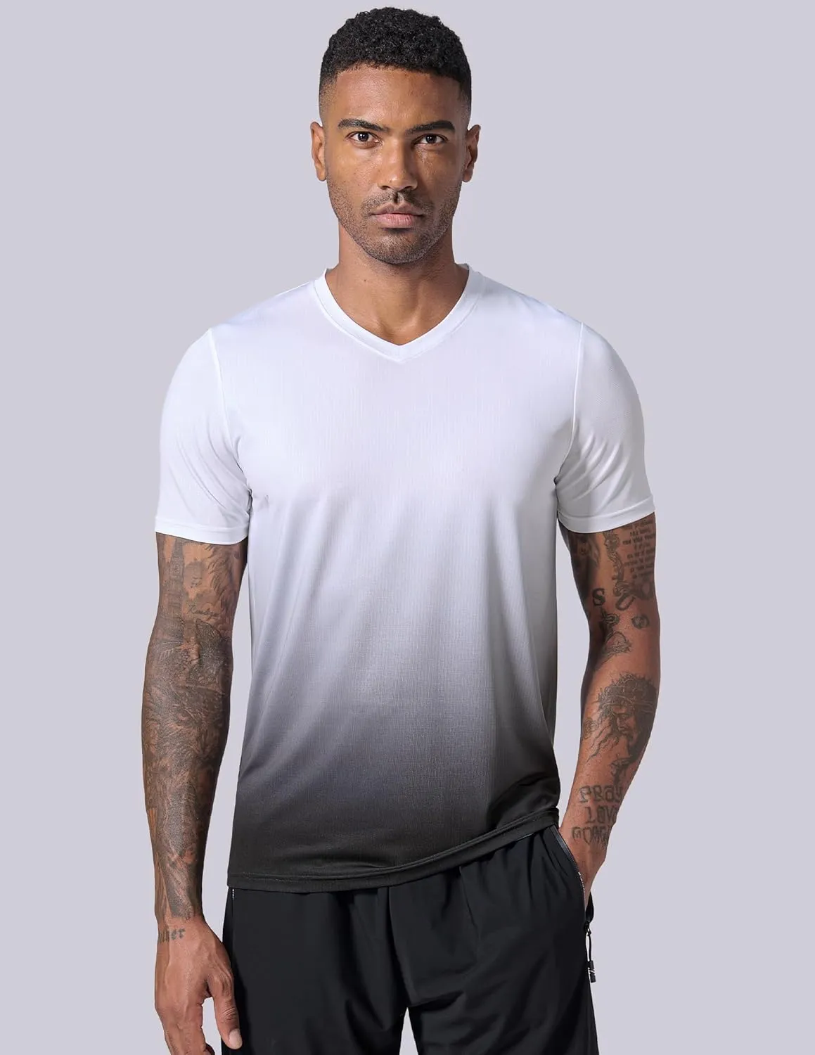 5 Pack Mens V-Neck Dry Fit T-Shirts, Active Athletic Short Sleeve Workout Tops, Performance Gym Tees (Available in Plus Size)