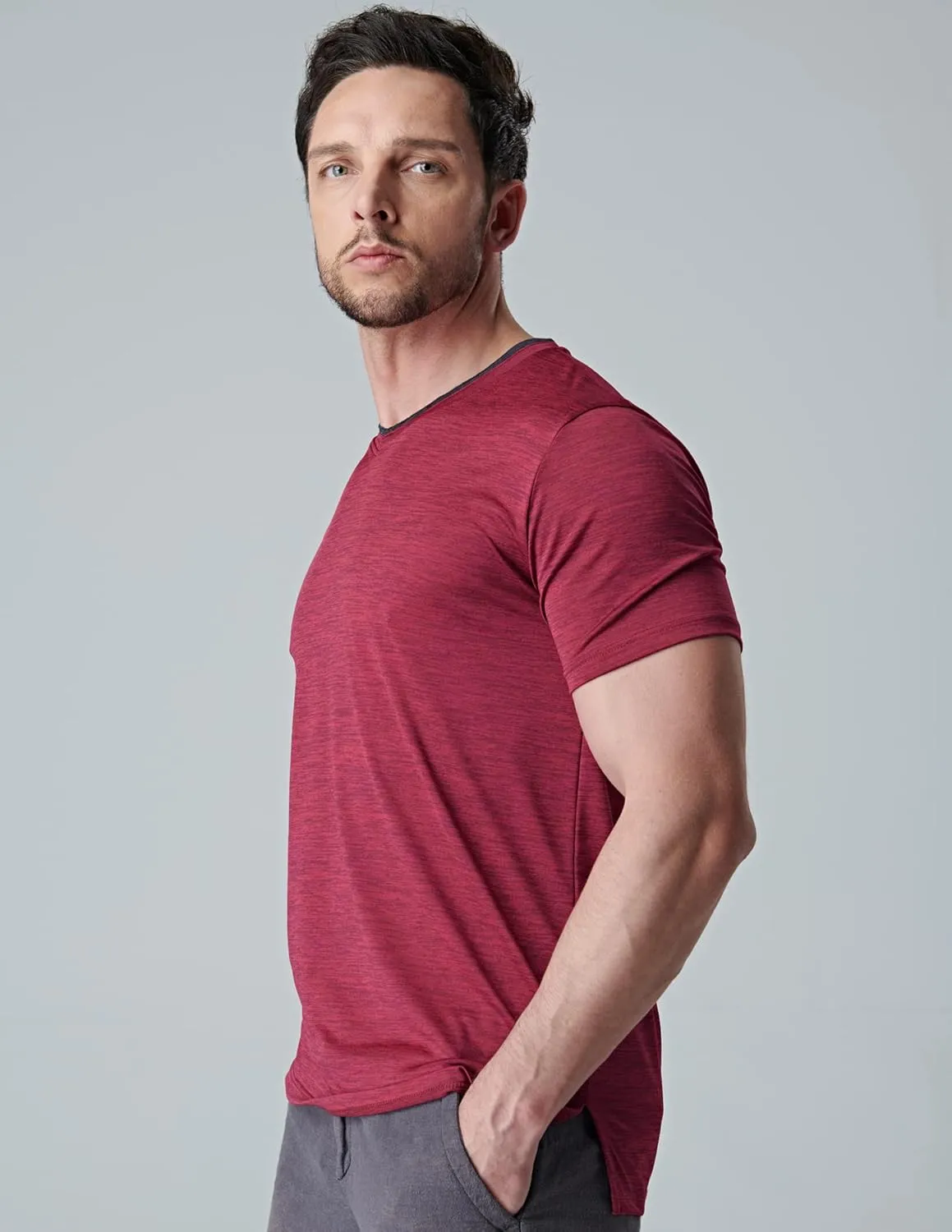 5 Pack Mens V-Neck Dry Fit T-Shirts, Active Athletic Short Sleeve Workout Tops, Performance Gym Tees (Available in Plus Size)