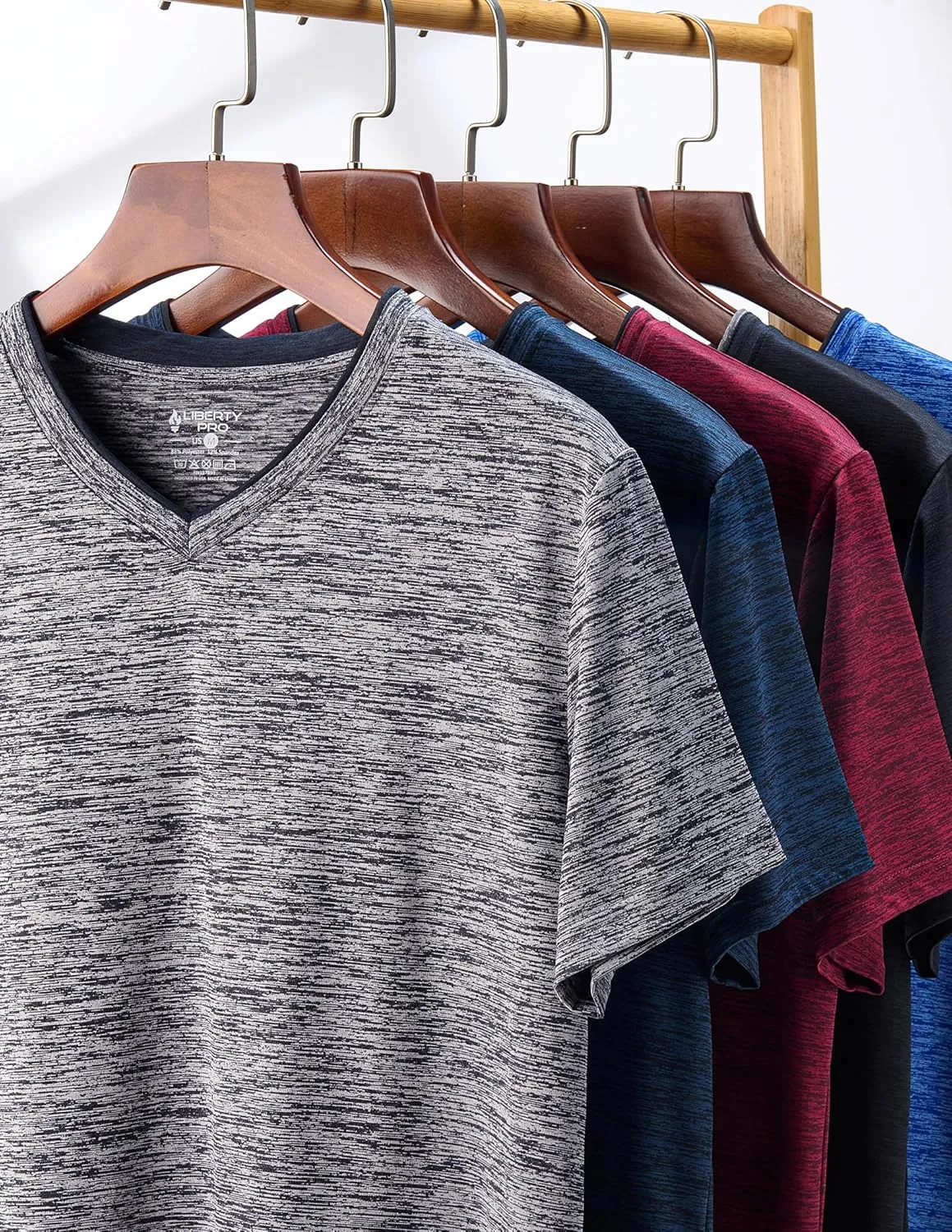 5 Pack Mens V-Neck Dry Fit T-Shirts, Active Athletic Short Sleeve Workout Tops, Performance Gym Tees (Available in Plus Size)