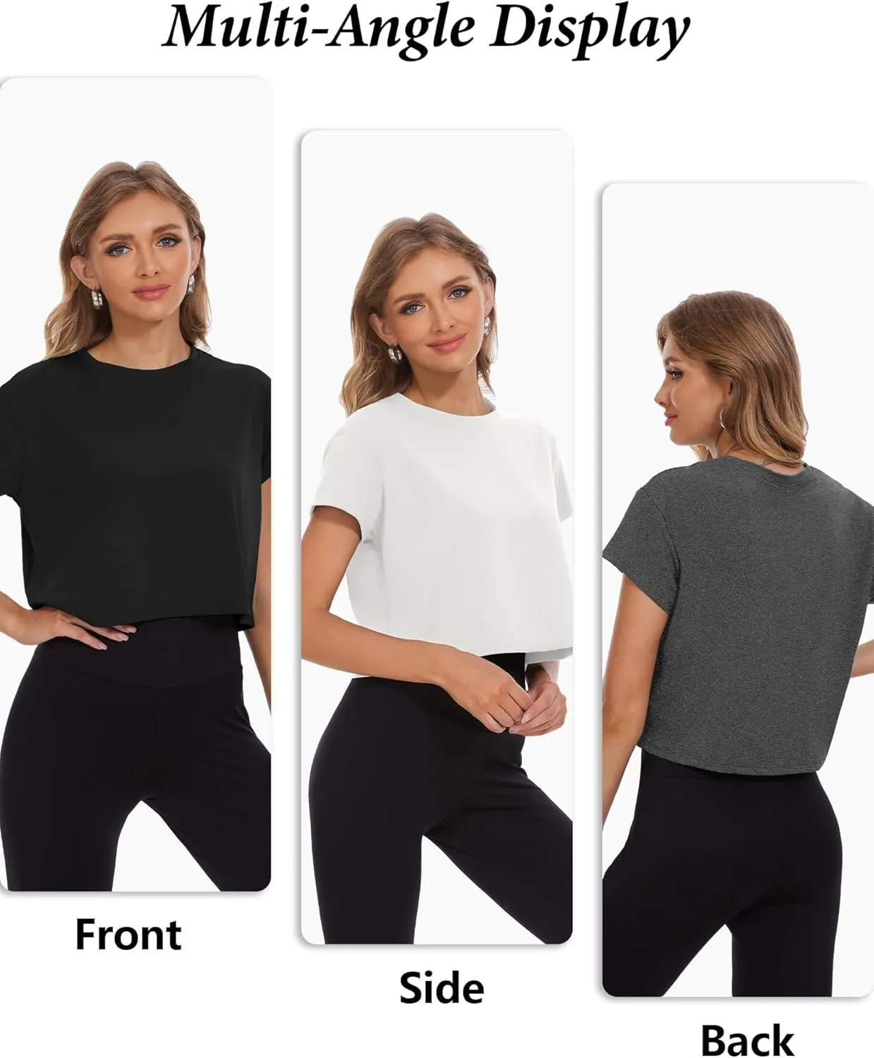 6 Pack Women's Crop Top Short Sleeve Athletic Workout Yoga Running Gym Casual Tees T-Shirts Loose Fit