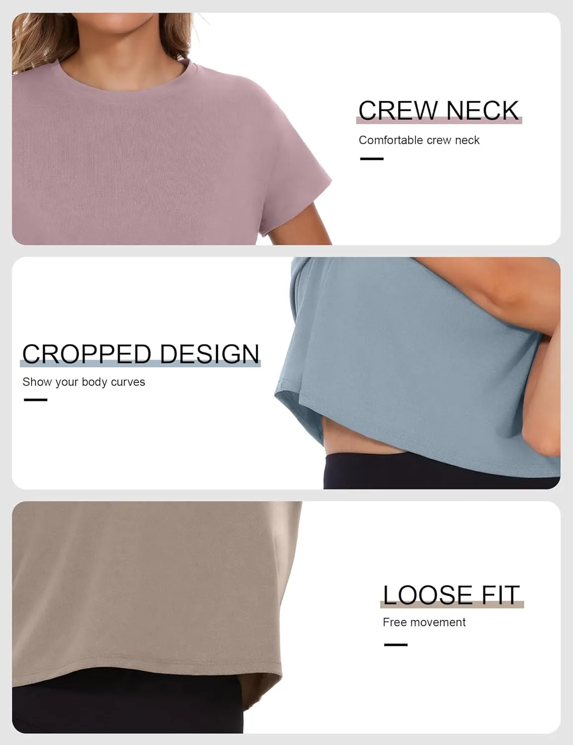 6 Pack Women's Crop Top Short Sleeve Athletic Workout Yoga Running Gym Casual Tees T-Shirts Loose Fit