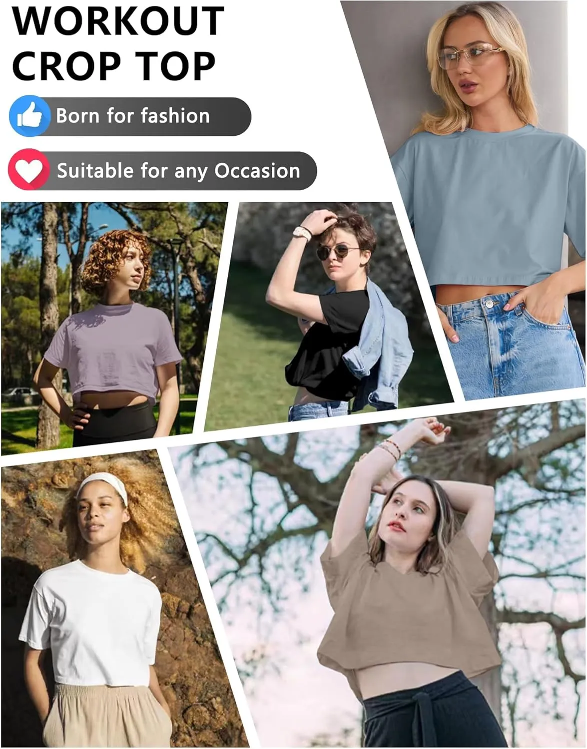 6 Pack Women's Crop Top Short Sleeve Athletic Workout Yoga Running Gym Casual Tees T-Shirts Loose Fit
