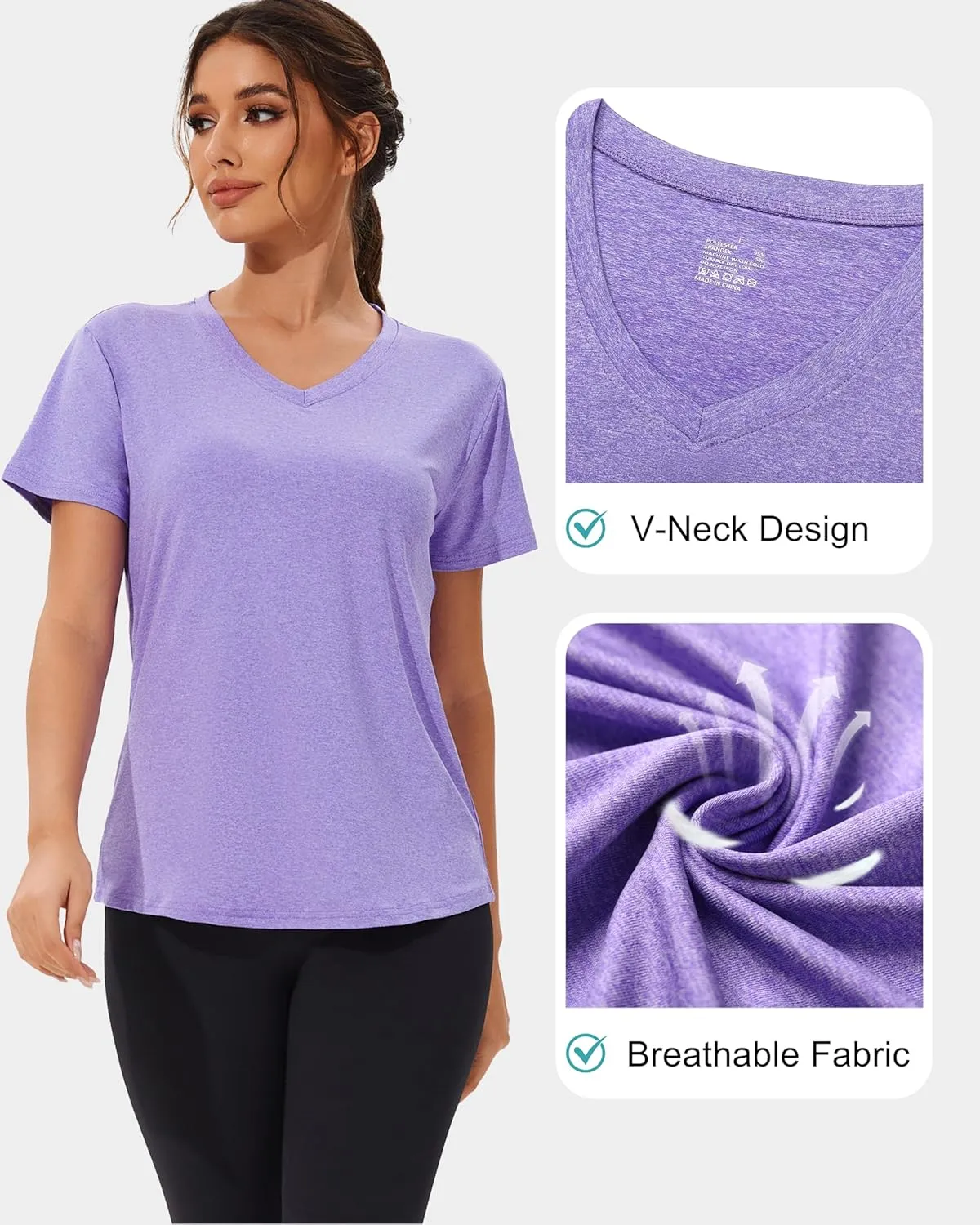 6 Pack Workout Shirts Women V-Neck T Shirts Athletic Short Sleeve UPF 50  UV Sun Protection Quick Dry Gym Running Yoga Tops
