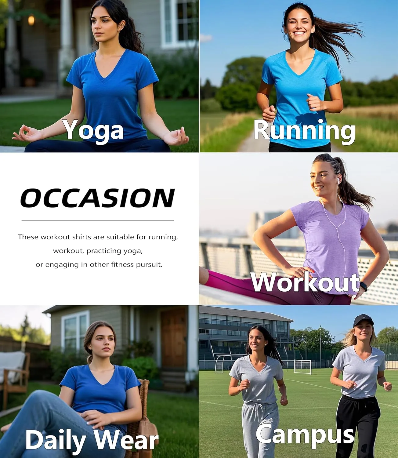 6 Pack Workout Shirts Women V-Neck T Shirts Athletic Short Sleeve UPF 50  UV Sun Protection Quick Dry Gym Running Yoga Tops