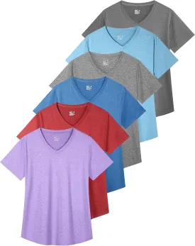 6 Pack Workout Shirts Women V-Neck T Shirts Athletic Short Sleeve UPF 50  UV Sun Protection Quick Dry Gym Running Yoga Tops