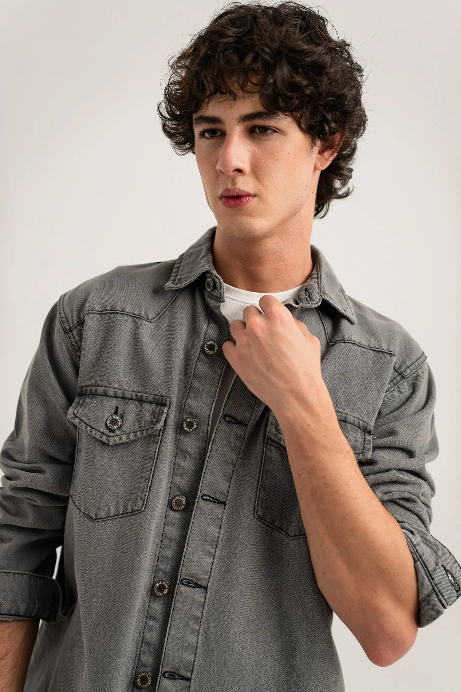 Acid Grey Regular Fit Denim Shacket