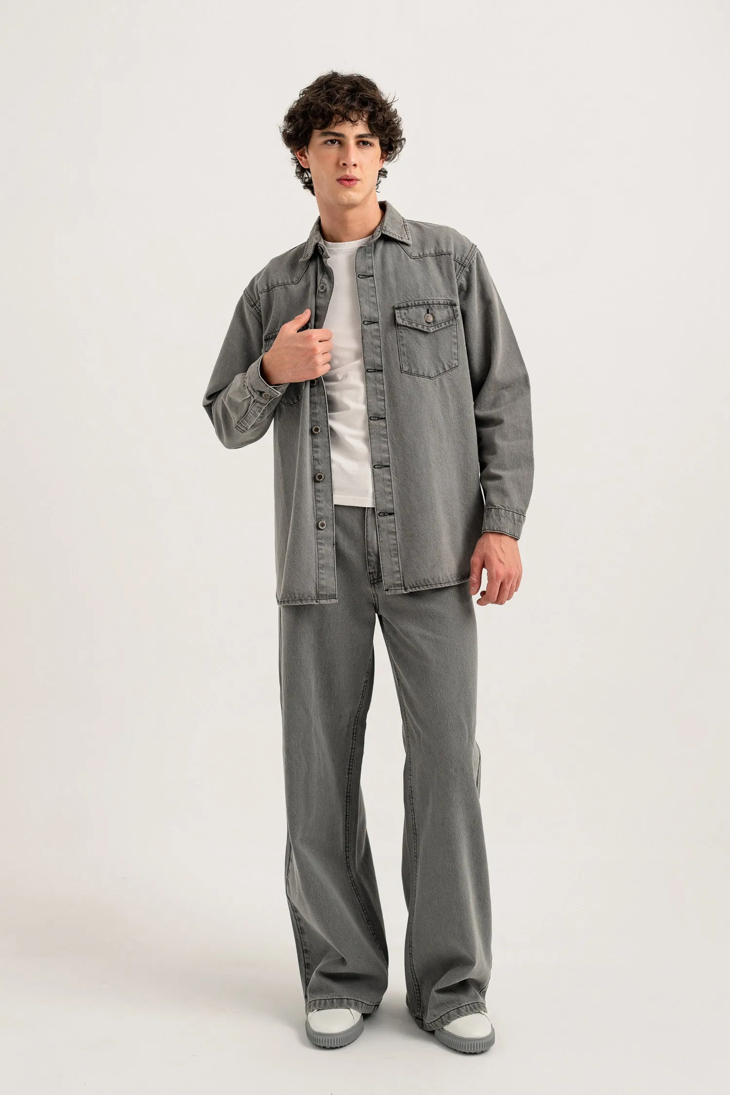 Acid Grey Regular Fit Denim Shacket