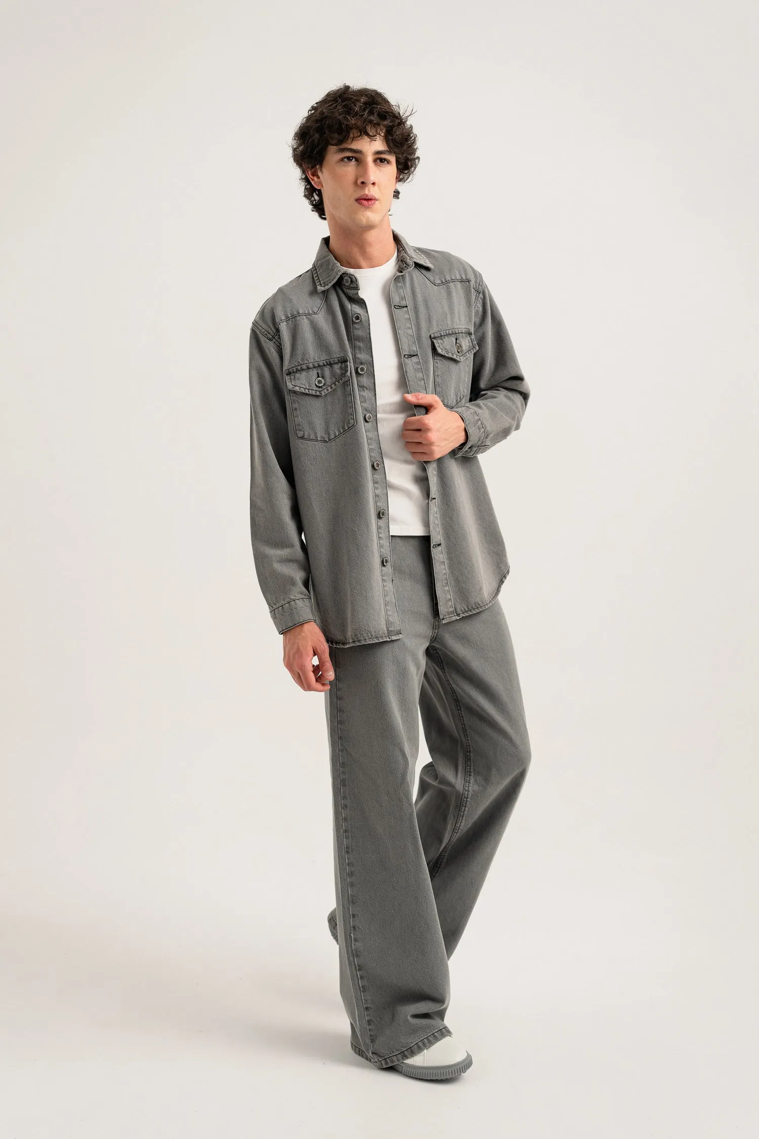 Acid Grey Regular Fit Denim Shacket