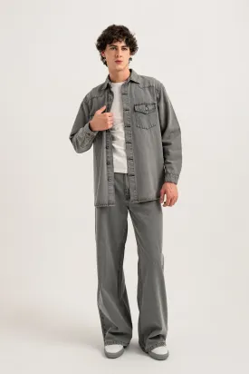 Acid Grey Regular Fit Denim Shacket