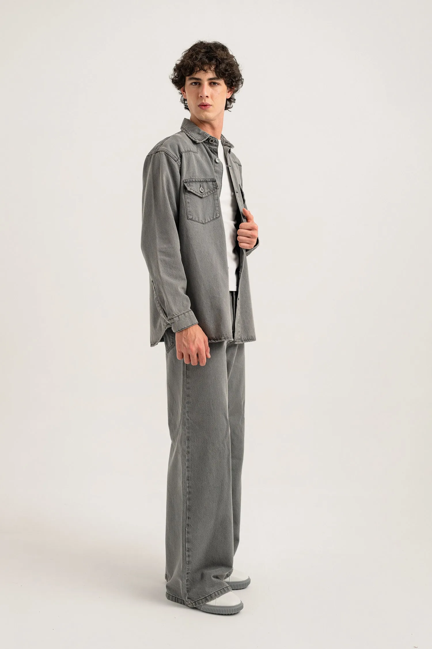 Acid Grey Regular Fit Denim Shacket