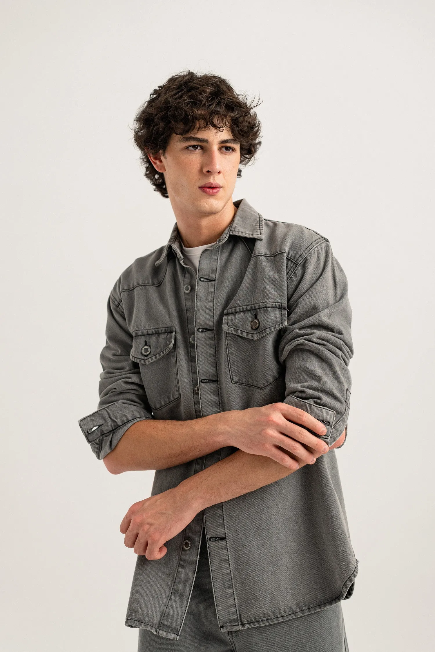 Acid Grey Regular Fit Denim Shacket